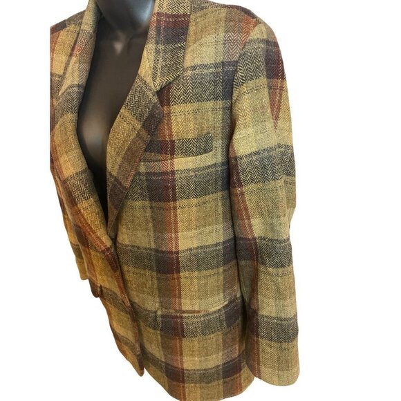Vintage Eddie Bauer Wool Plaid Earthtones Blazer Sz MP - Picture 4 of 9